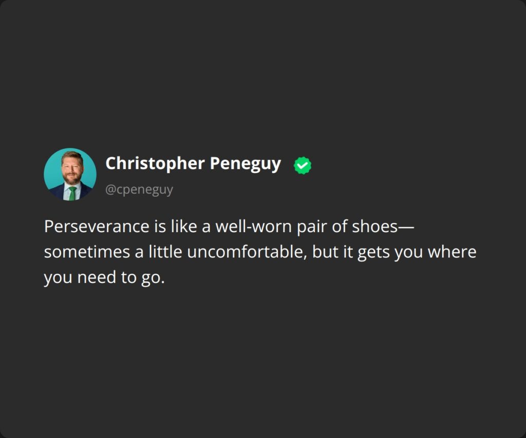 Perseverance is like a well-worn pair of shoes—sometimes a little uncomfortable, but it gets you where you need to go.