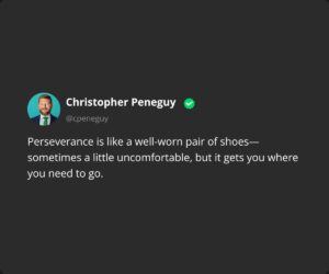 Perseverance is like a well-worn pair of shoes—sometimes a little uncomfortable, but it gets you where you need to go.